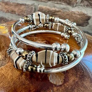 SALE!  Beautiful Beaded and Silver Metal Wrap Bracelet
